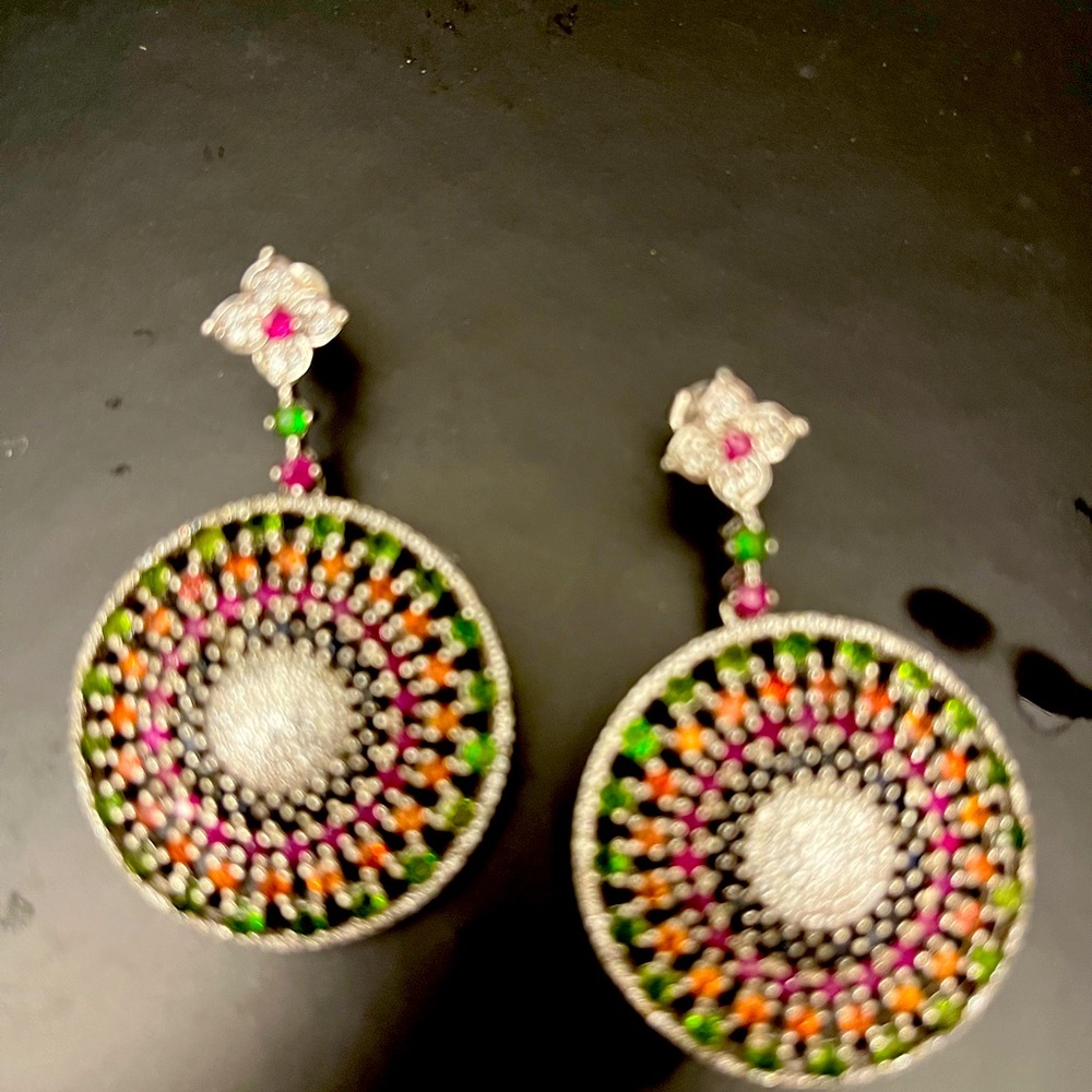 Sterling silver and semi precious gemstone 2 inch earrings from the U.K.